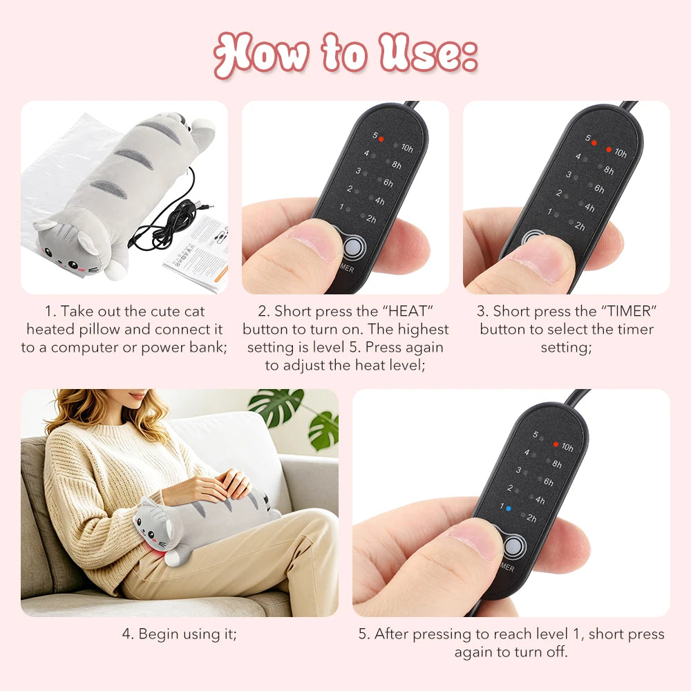 CuddleCat Heated Belly Pillow, a plush cat heating pillow, photo 11 of 19